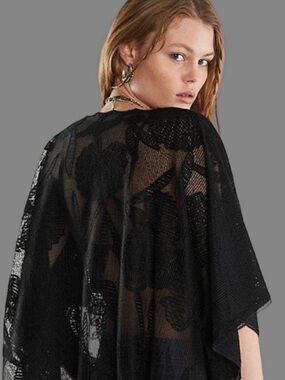 Free People Willow Tie Front Black Sheer Open-Knit Tunic